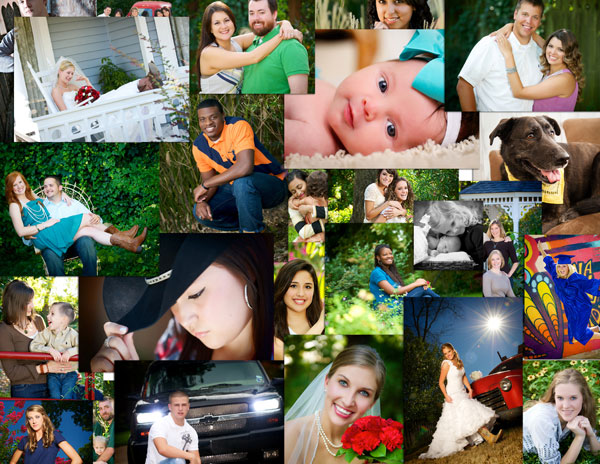 montage of children, families, seniors, and weddings photos